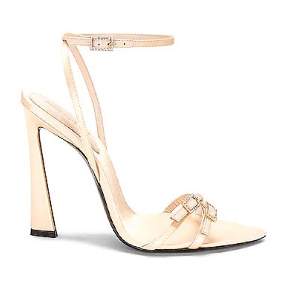 SAINT LAURENT Gippy 110 Sandal Heels Soft Nude Satin - Picture 1 of 7